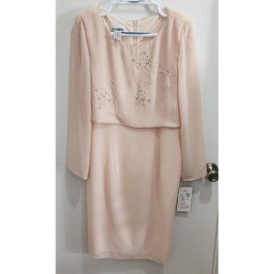 NEW After Dark Women's‎ Long Sleeve Faux 2 Piece Formal Dress Beaded Pink Size 8